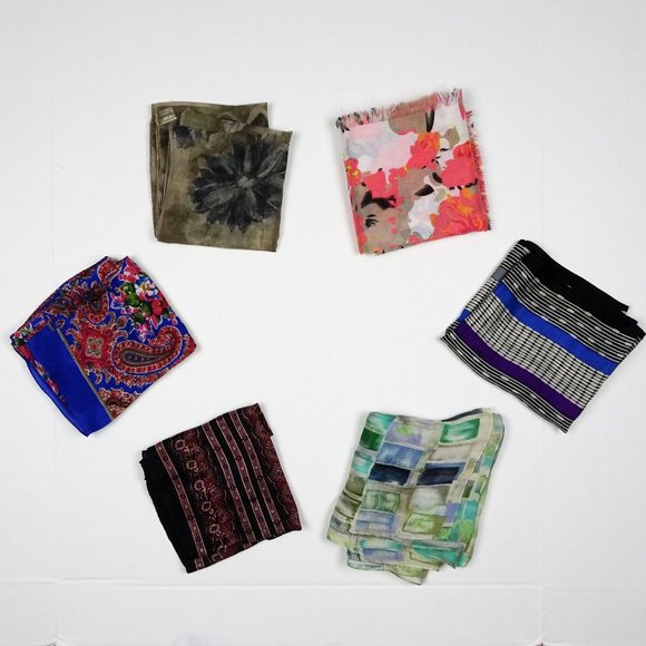 Lot of 6 Scarf Scarves Shawls Silk Polyester Blend Paisley Floral Ponytail Art - Picture 5 of 5